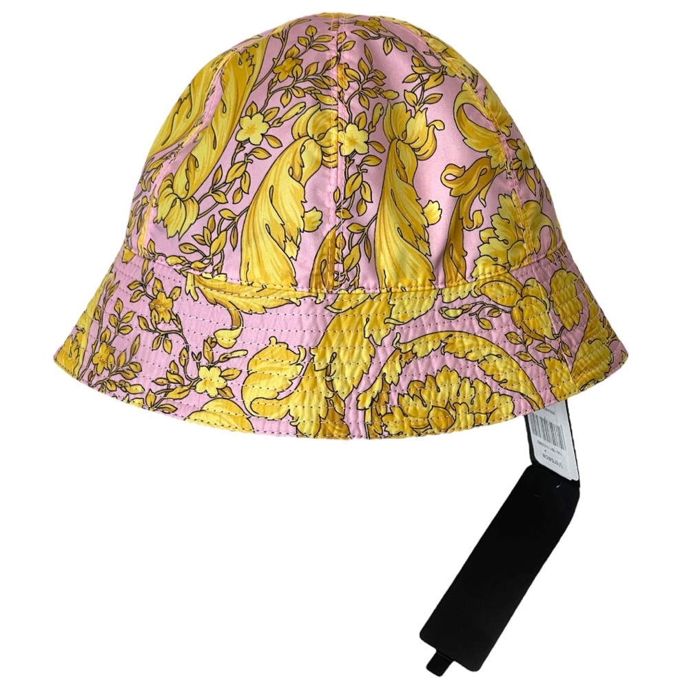 NEW Versace Barocco Print Pink/Yellow Summer Bucket Hat - 57